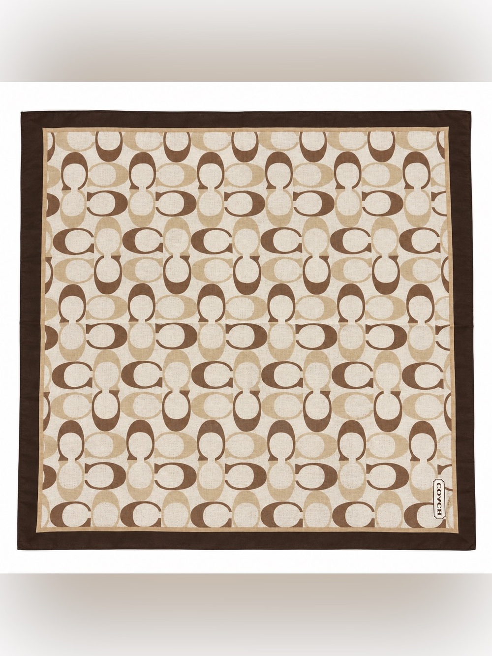 Coach Signature C Square Scarf Brown Beige Cotton Silk Blend Aprox 26”